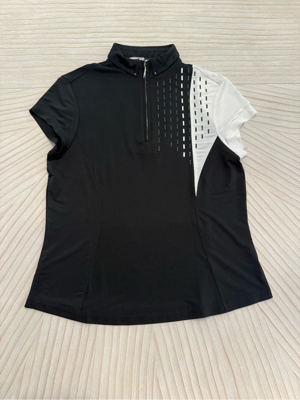 jamie sadock Black and White Short-Sleeve Zip Polo